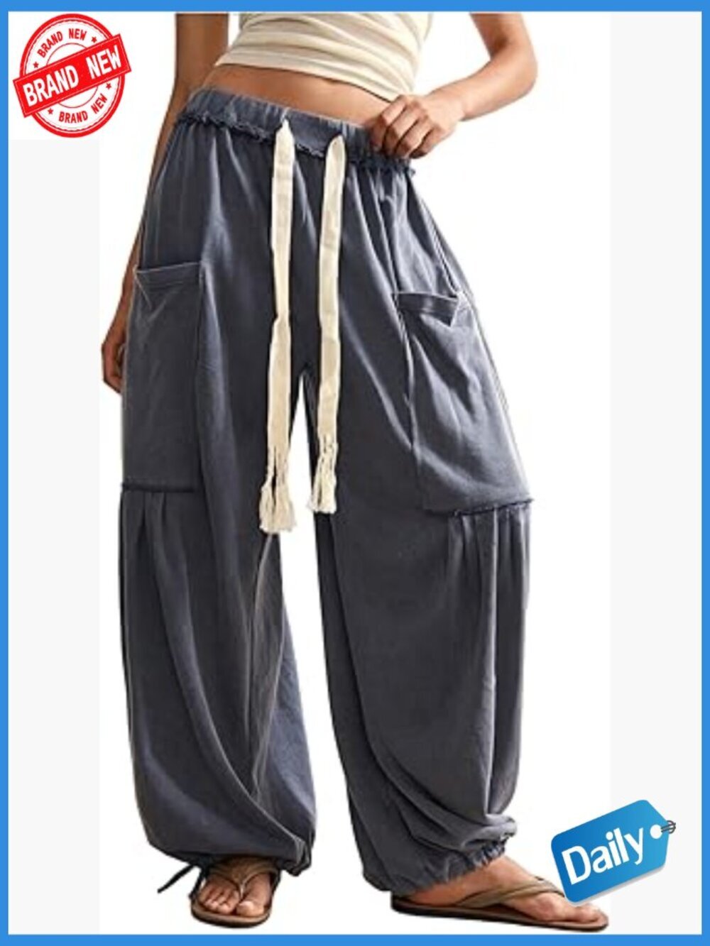 Boho Wide Leg Harem Drawstring Sweatpants Joggers with Pockets